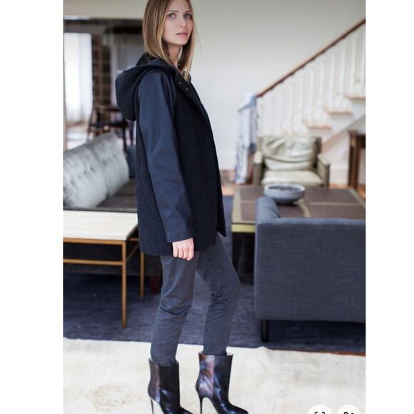 Emerson Fry Hooded Wool Blend Parka In Black Charcoal Size 6 - Picture 6 of 13